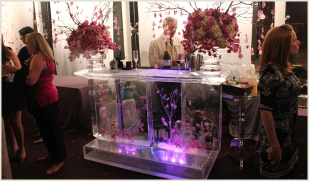 6 foot ice bar with frozen flowers