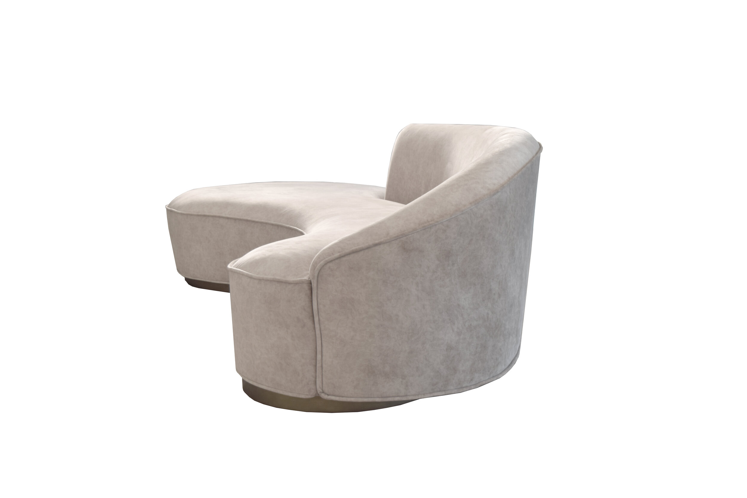 Side angle of modern curved sofa highlighting neoclassical design