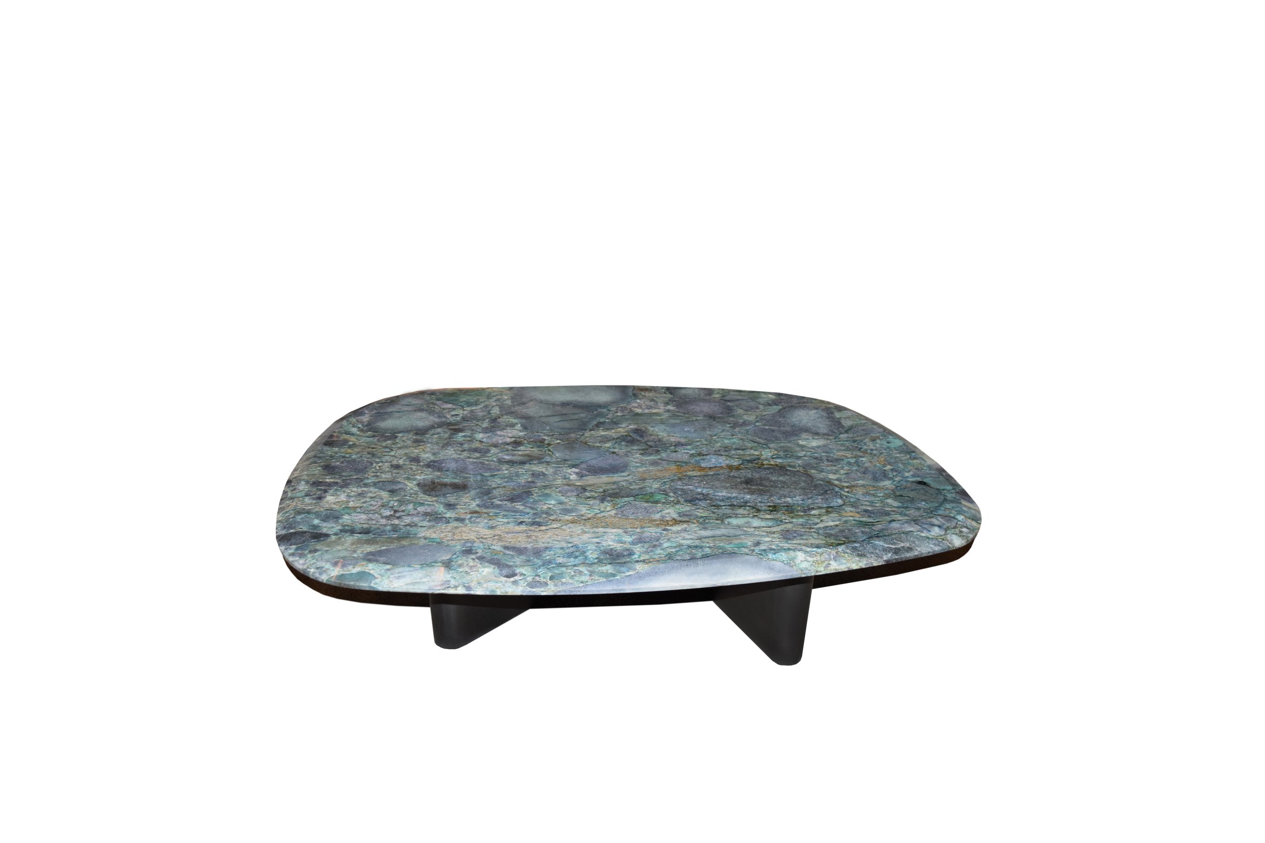 Wood coffee table base side angle
