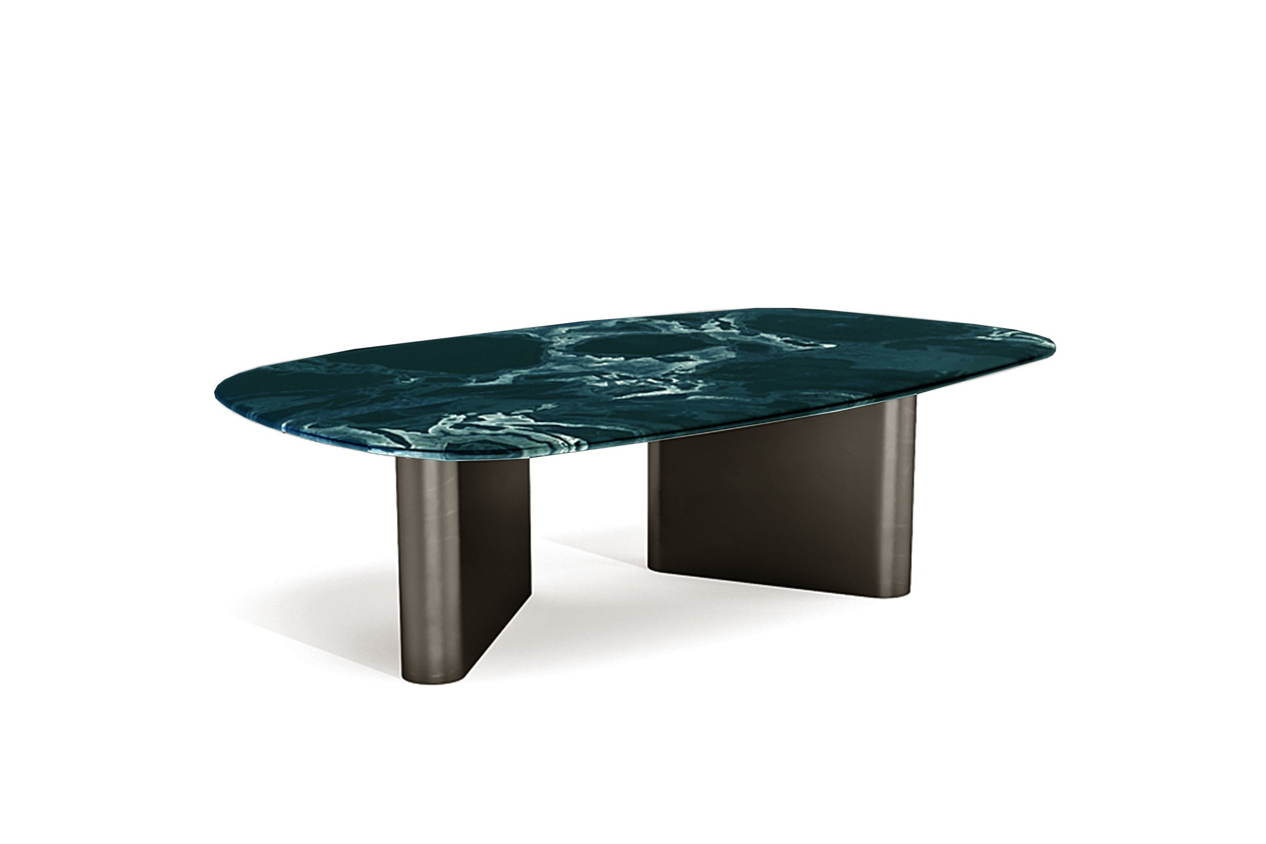 Close-up of curved wooden legs and marble top