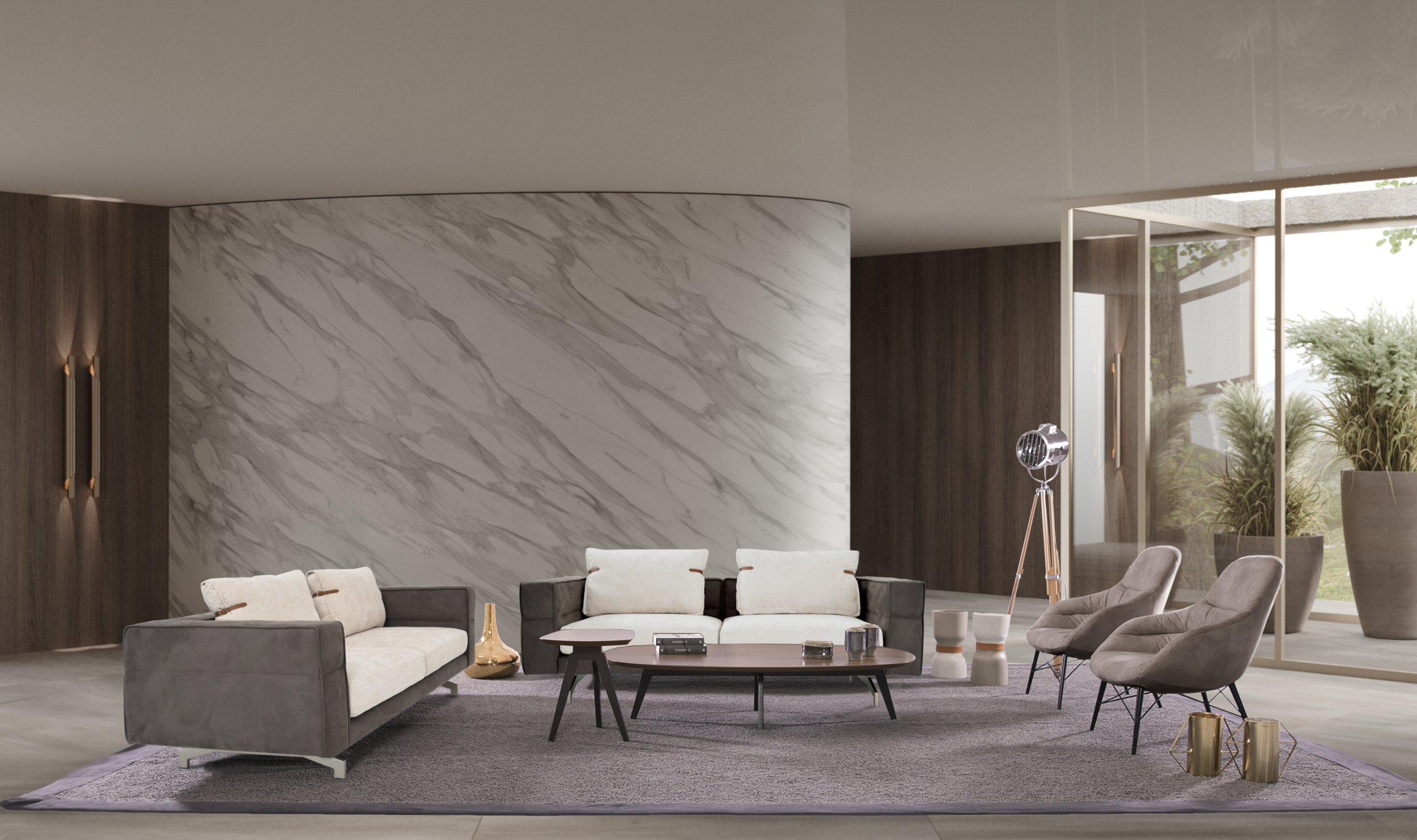 Ingrid modular sofa styled in a modern hotel lounge