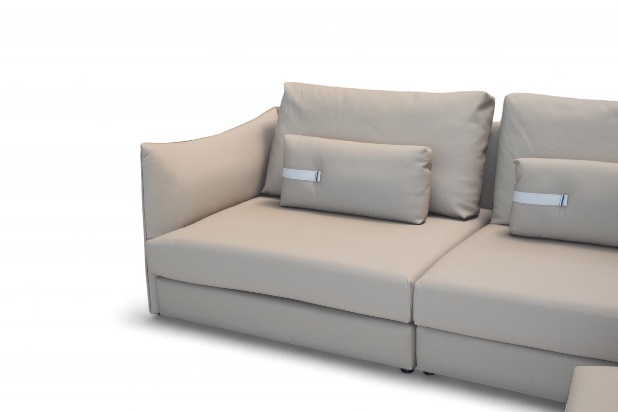 Right side view close-up Drake leather sofa