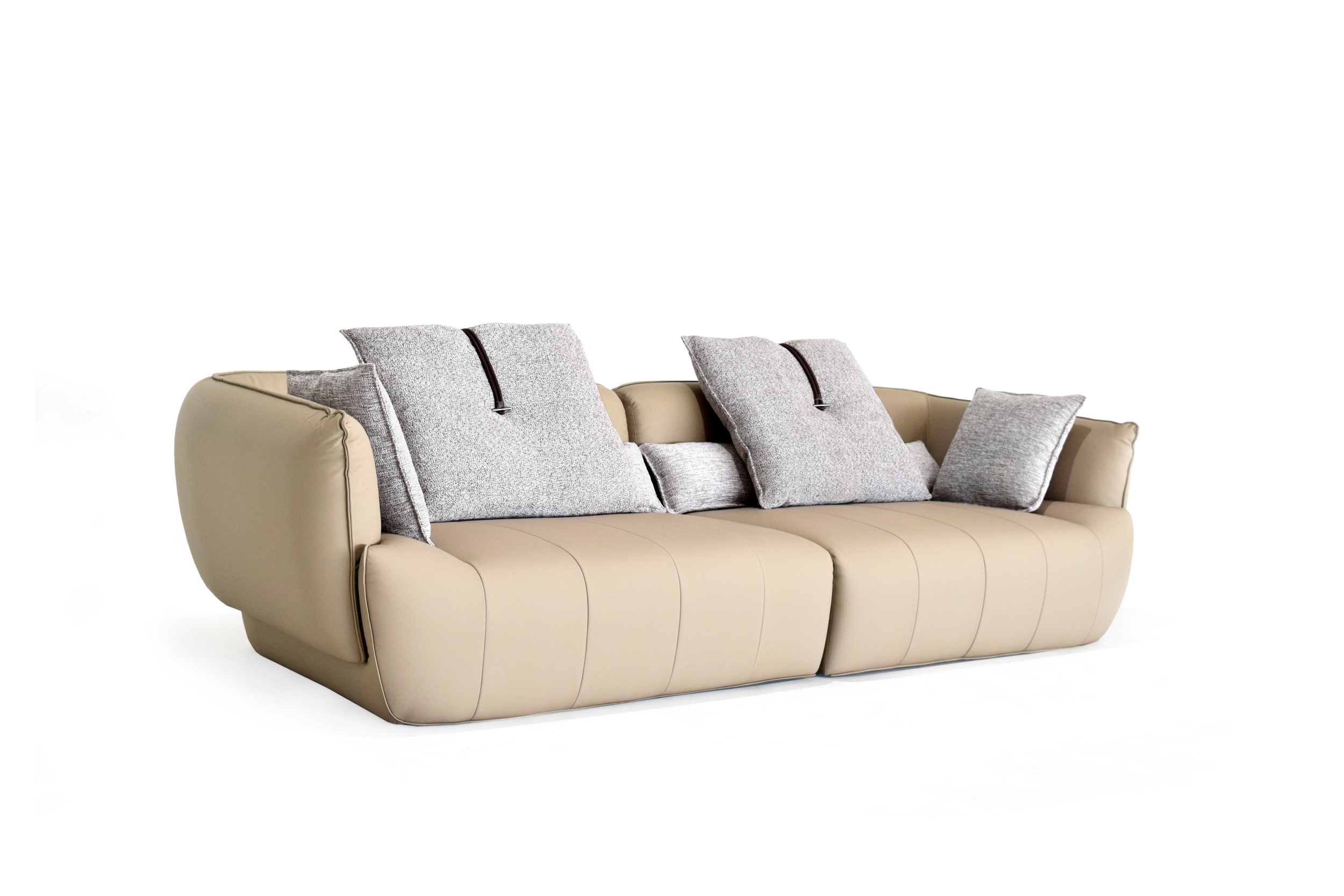 Side angle showing the Allure leather two-seater sofa