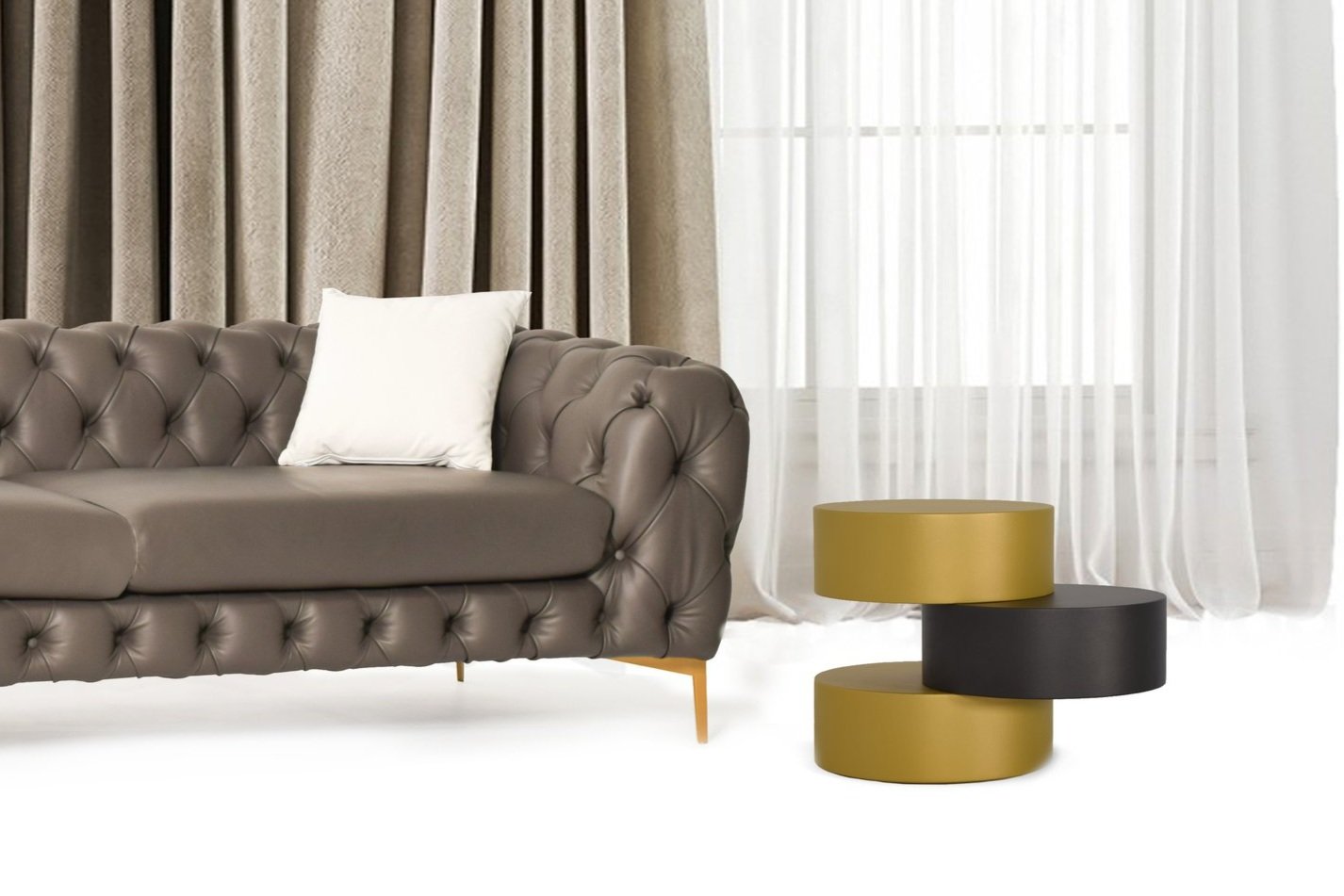 Grey MDF coffee table styled in contemporary living room
