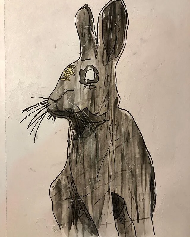 &lsquo;bracing for lateness is something, carved from creation, the master equation&rsquo;. Something a bit different today.  #art #artistsoninstagram #illustration #posca #manchesterart #draw #drawing #pen #sketch #rabbit #thirdeye #bristolart #gold