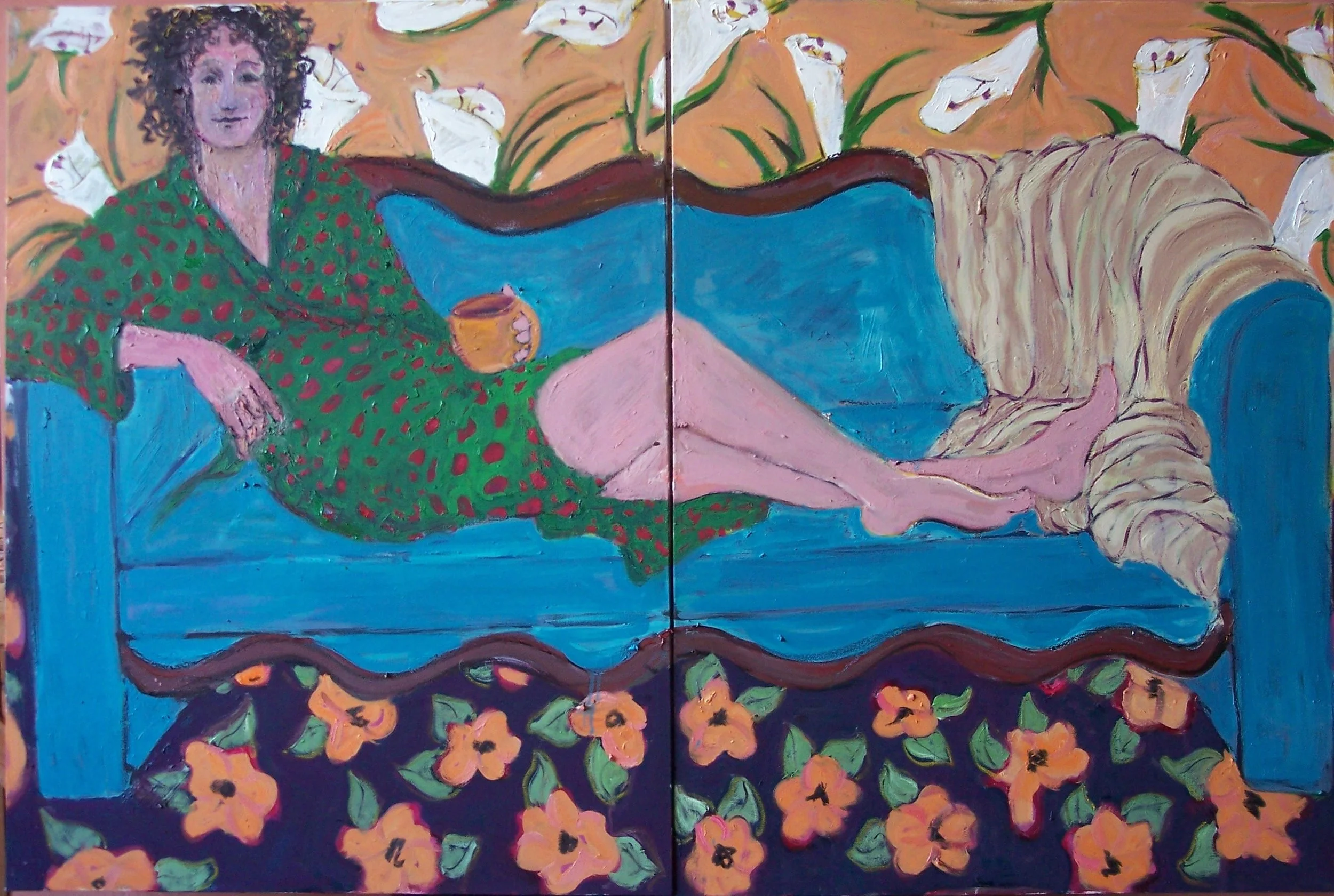 First Cup on Saturday Morning (diptych 72X48 inc both)