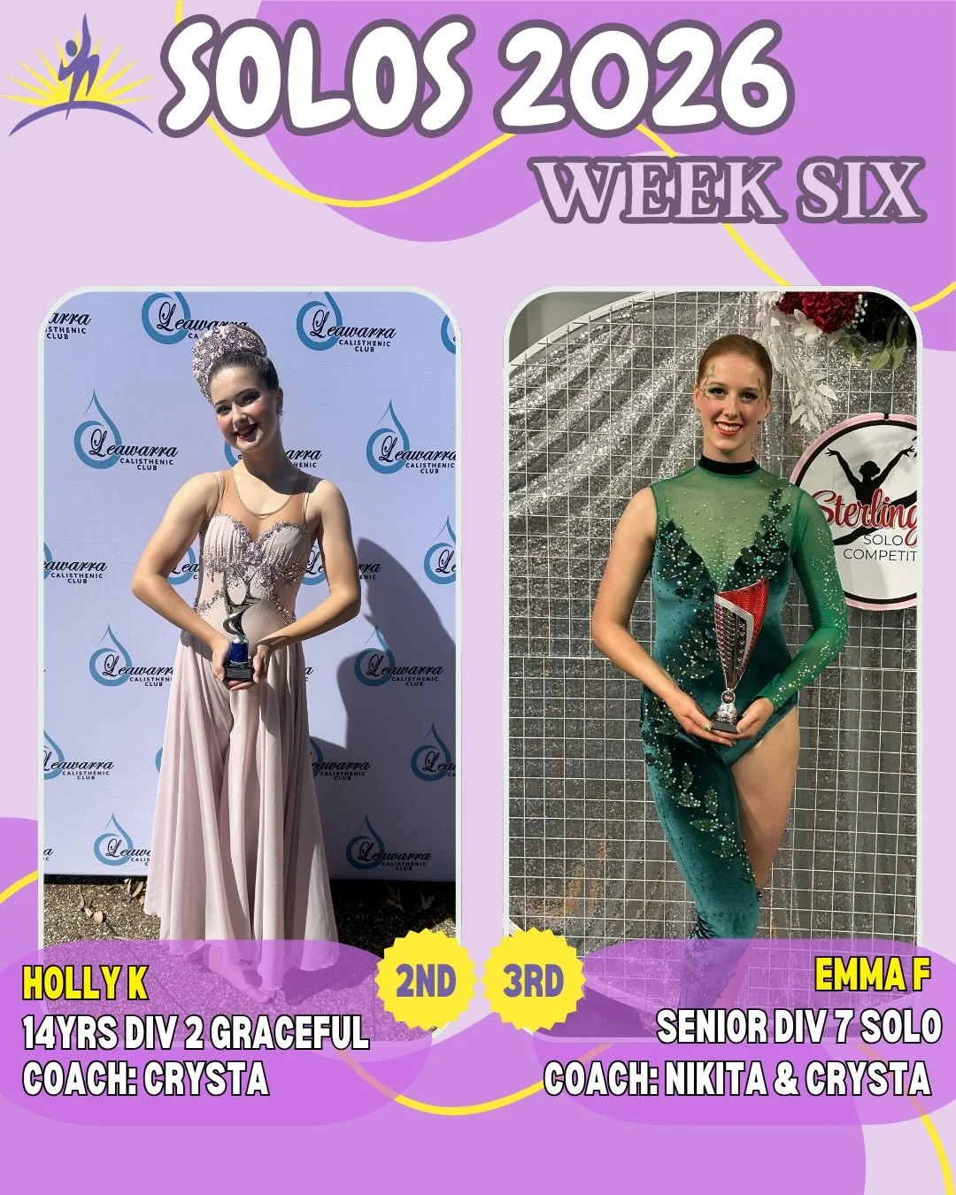 ✨Solos - Week 6✨
Congratulations to our amazing Aurorians who competed this weekend! What a massive weekend! You all performed so beautifully and we couldn&rsquo;t be more proud! 

🥈Holly - 14yo graceful 2
🥉Emma - Senior Physi 7
🥉Lucia - 15yo Grac