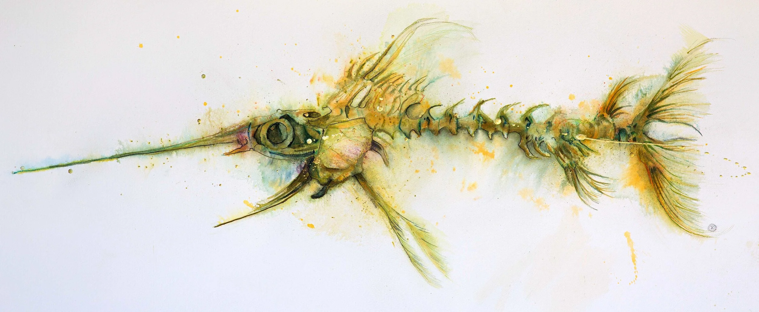 “The Swordfish” COMMISSION - SOLD Watercolour, ink and gold leaf