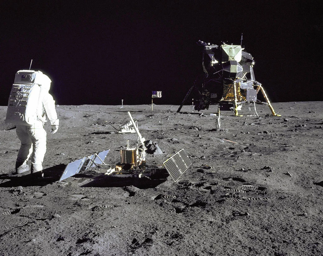 Buzz Aldrin Placing the EASEP on the Lunar Surface