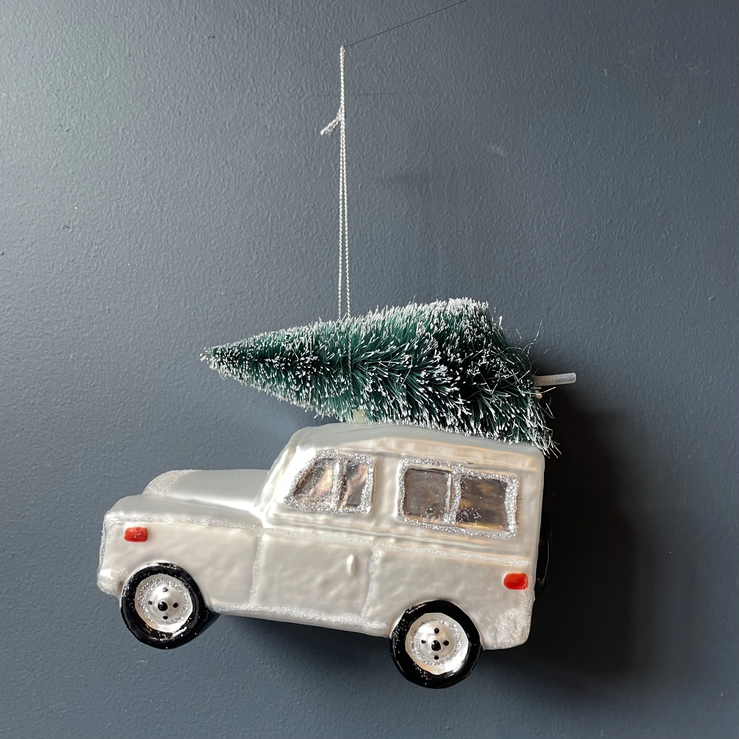 White Land Rover Glass Bauble