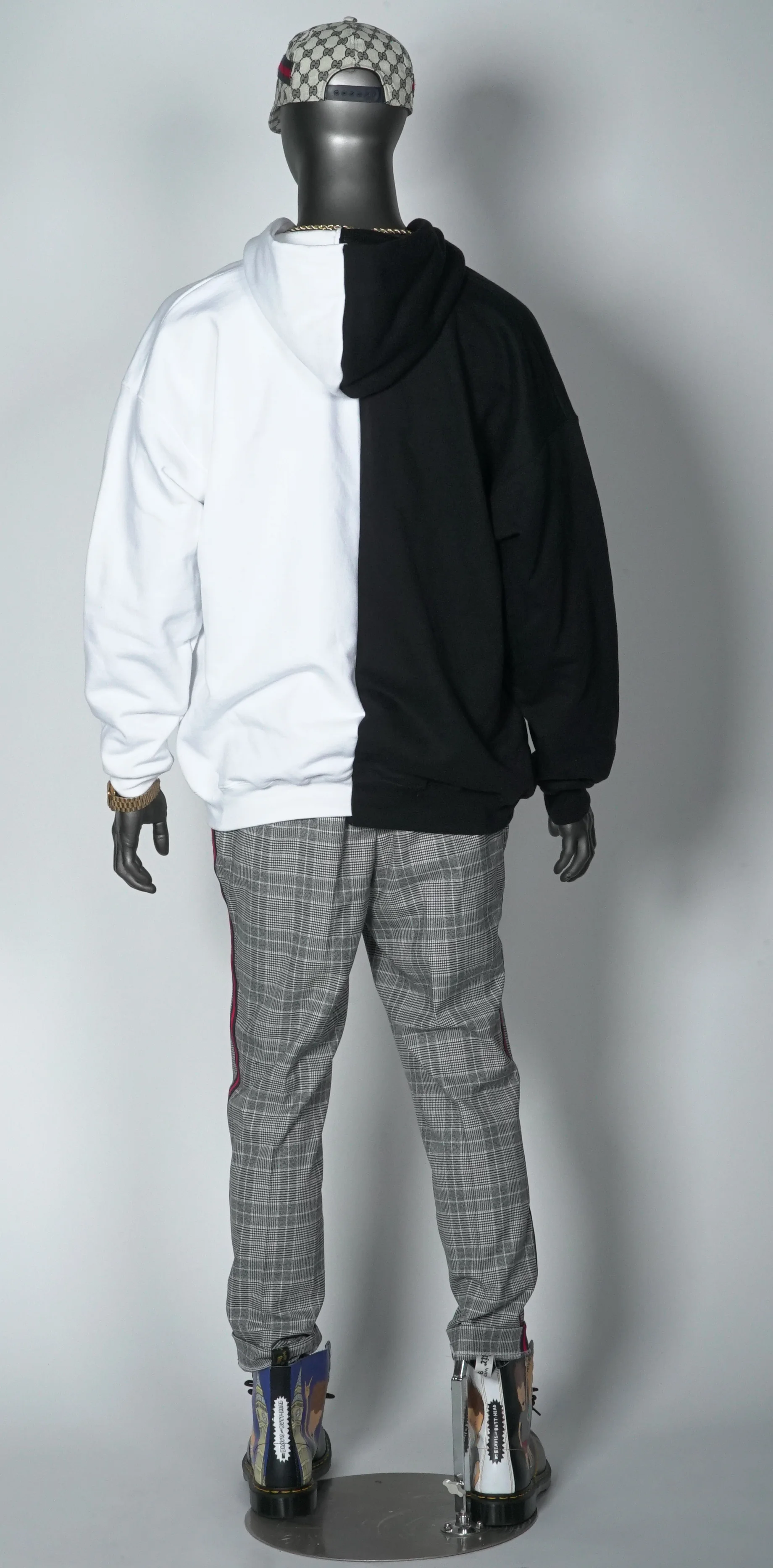 half black and white thrasher hoodie