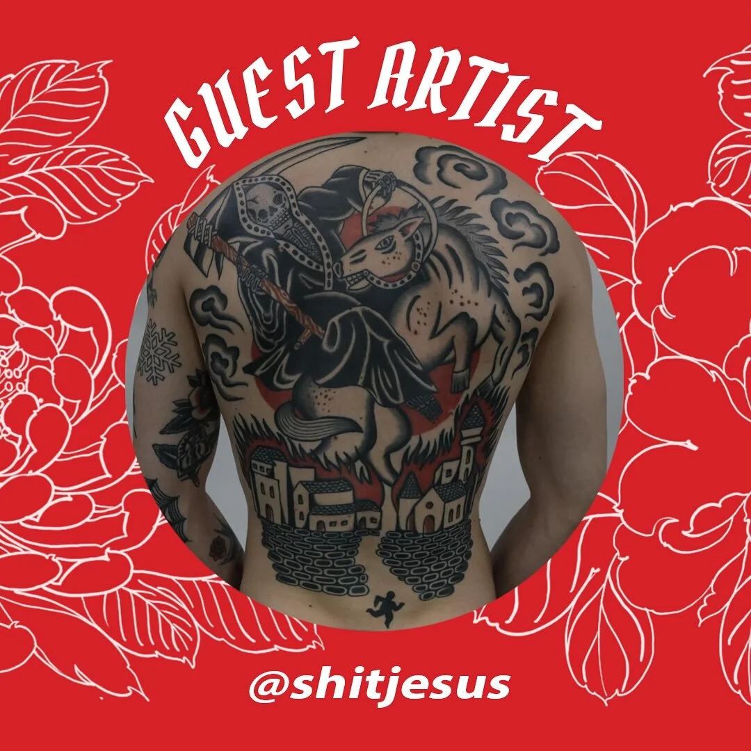 We look forward to having @shitjesus guest with us on 11th and 12th of November. For enquiries drop him an email on jkenttattoos@gmail.com
&bull;
&bull;
&bull;
#shitjesus #traditionaltattoos #colourtattoos #redpointtattoo #londontattoo #london
