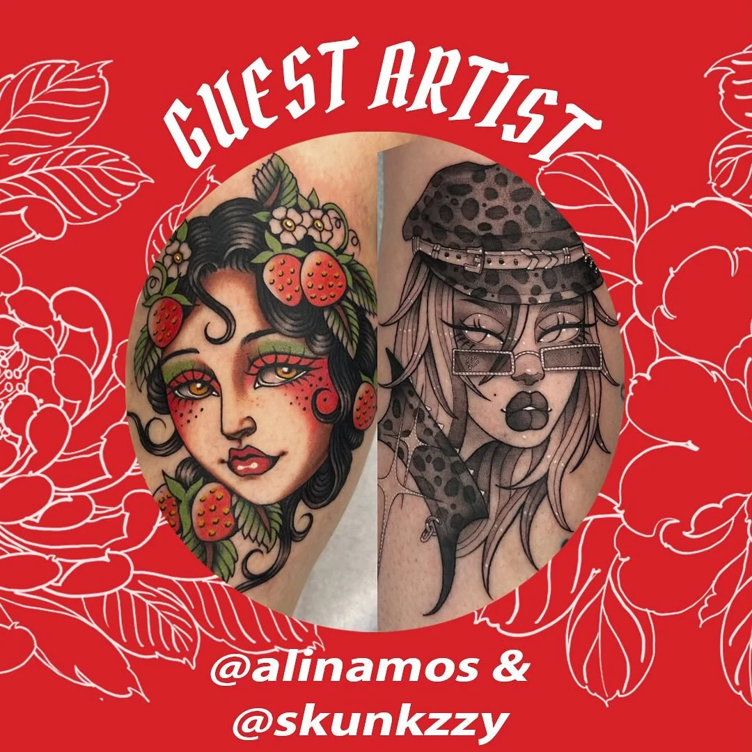 We look forward to having @alinamos &amp; @skunkzzy guest with us on December 15th and 16th.
For enquiries please contact them directly!
&bull;
&bull;
&bull;
#alinamos #skunkzzy #redpointtattoo #traditionaltattoo #finelinetattoo #ladyfacetattoo #lond