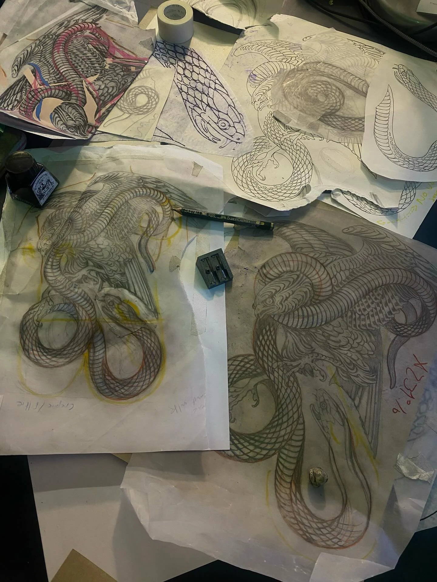 Sketches for snake and eagle tattoo