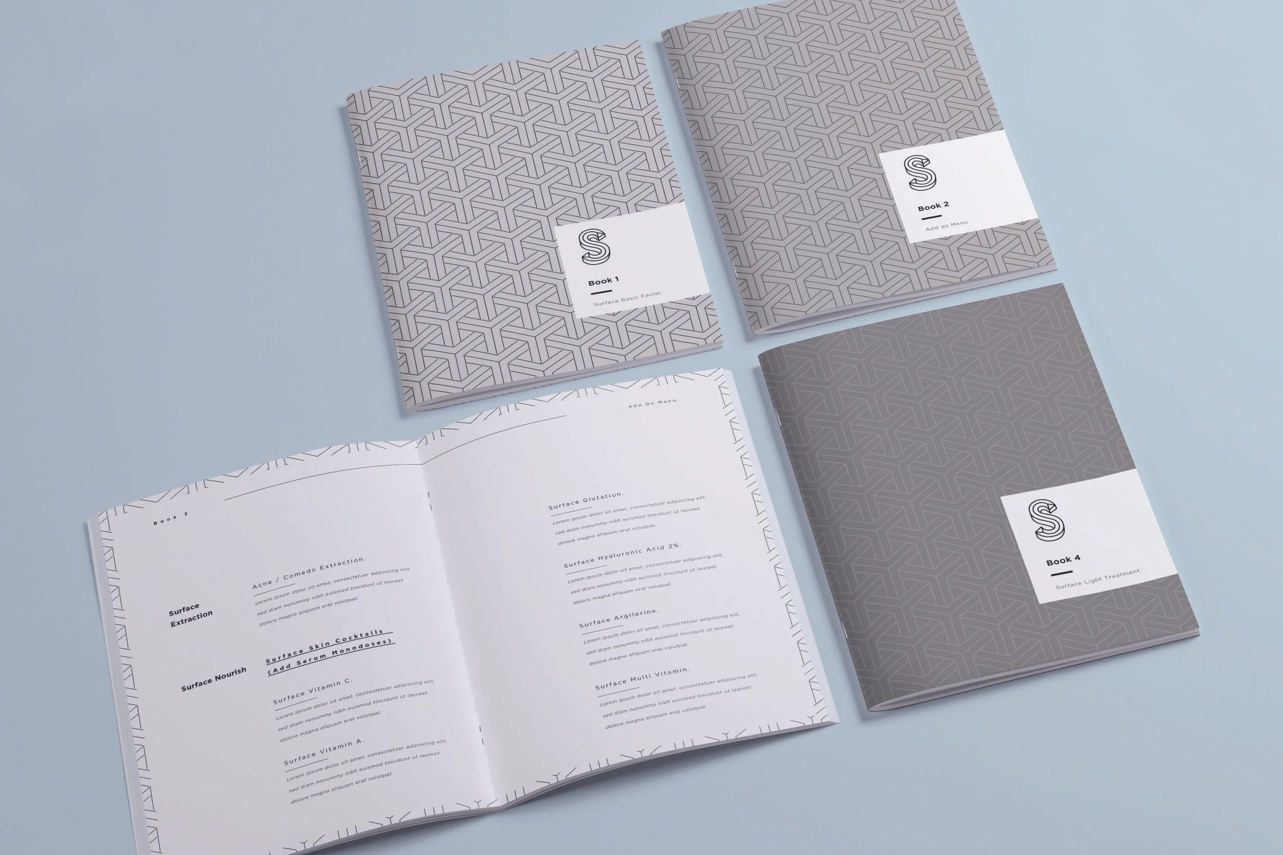 To create a casual approach to an otherwise known as a formal clinical treatment, we treated the brand as if it was a high-end fashion brand, utilizing only black and white as the primary identity color, and a good dose of geometric shapes to complement the brand identity
