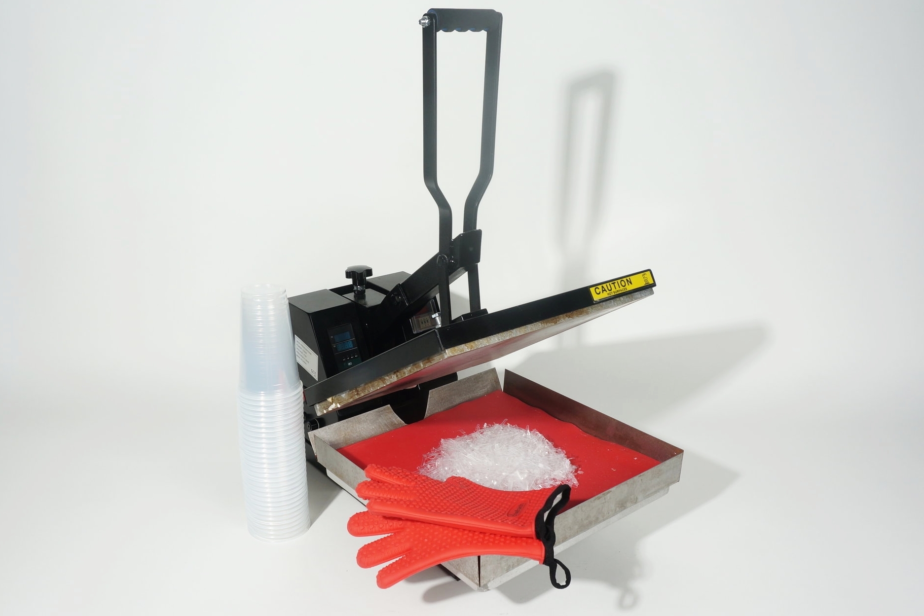 a t-shirt press: one of the d.i.y tools used for fabrication