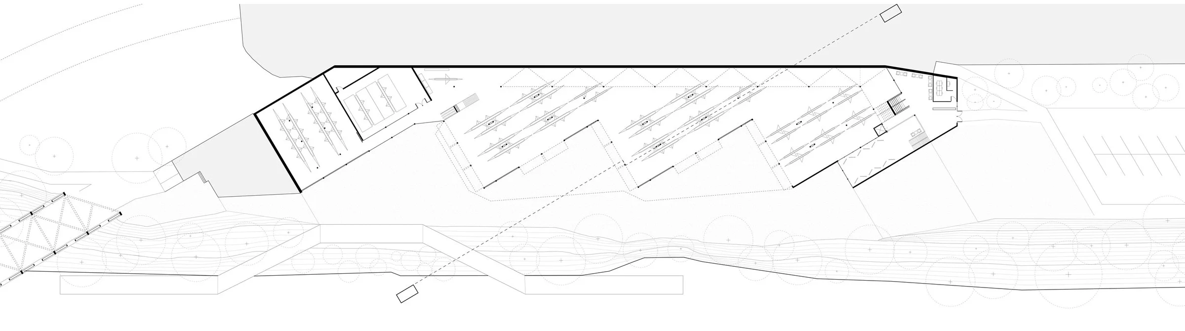 ground plan featuring: boat storage, rowing tank, gallery and lobby