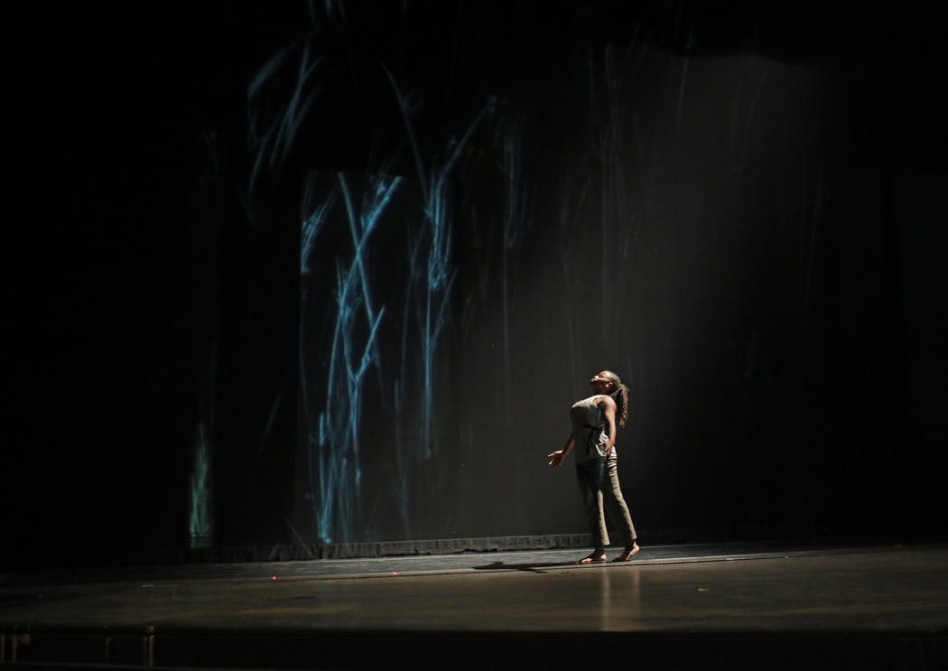 Dancer Leslie Parker during a dress rehearsal for “Weave,” Saturday, Jan. 5, 2019, at O’Shaughnessy Auditorium at St. Catherine University in St. Paul.