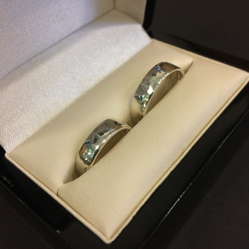Planished Sterling Silver, Polished Wedding Rings