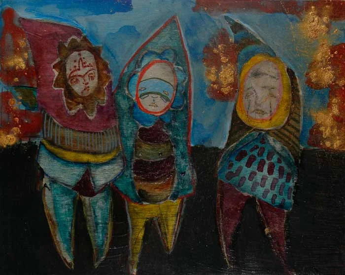 Kylie O'Shea Rasmussen Sight Seekers acrylic, pencil, gold pigment
