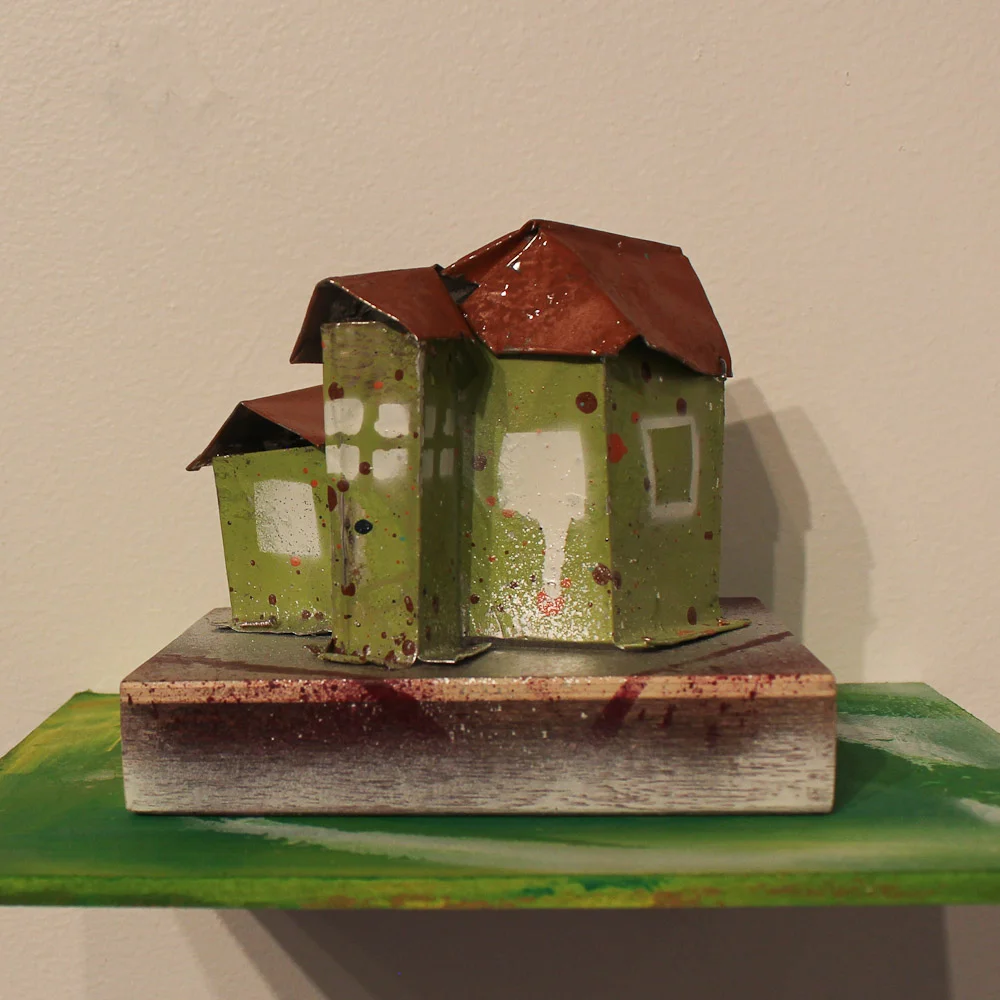 Mario Navasero "Neighbors" paint, metal spray cans 10 x 6 x 8 inches with shelf