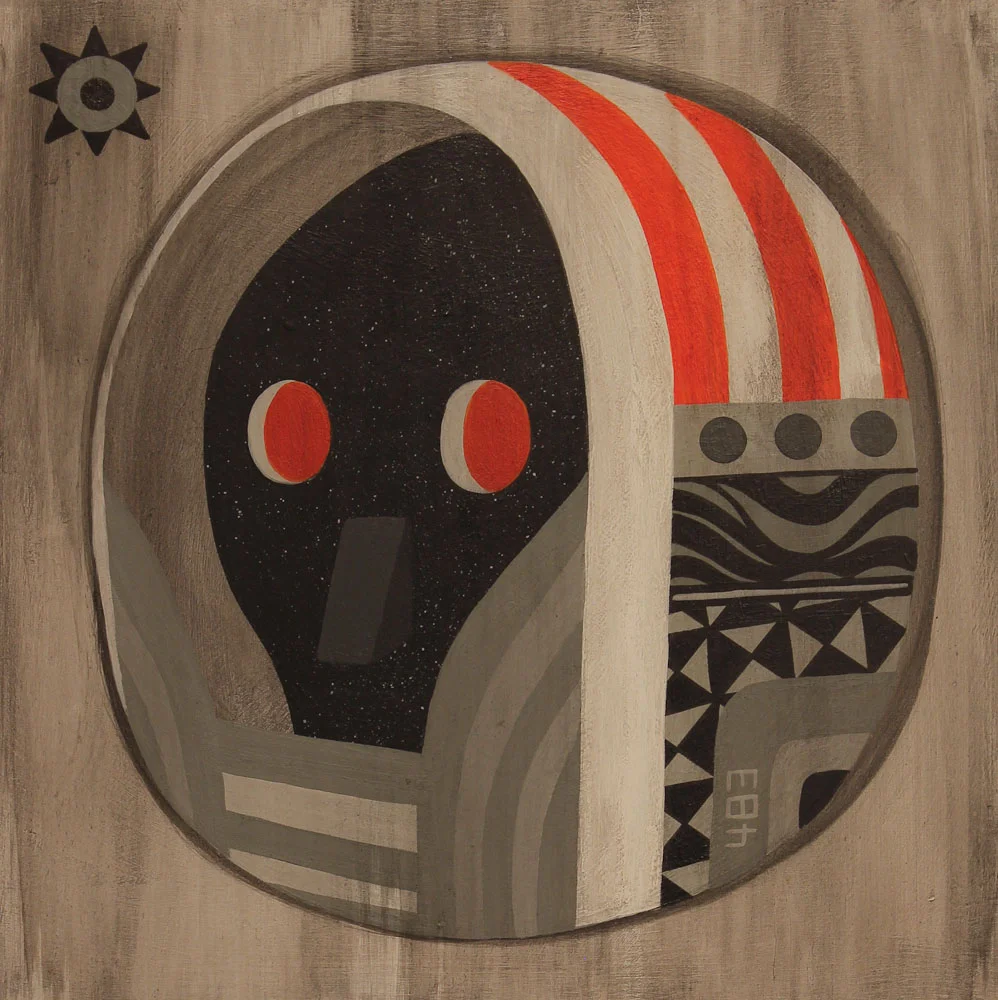 Santos Shelton "Space Traveler" acrylic on wood panel, 12 x 12inches
