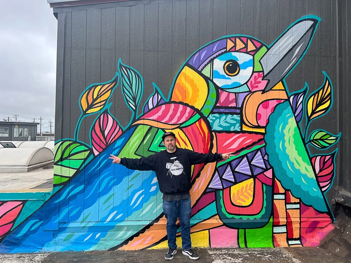 Cameron Thompson bird mural at Faultline Artspace