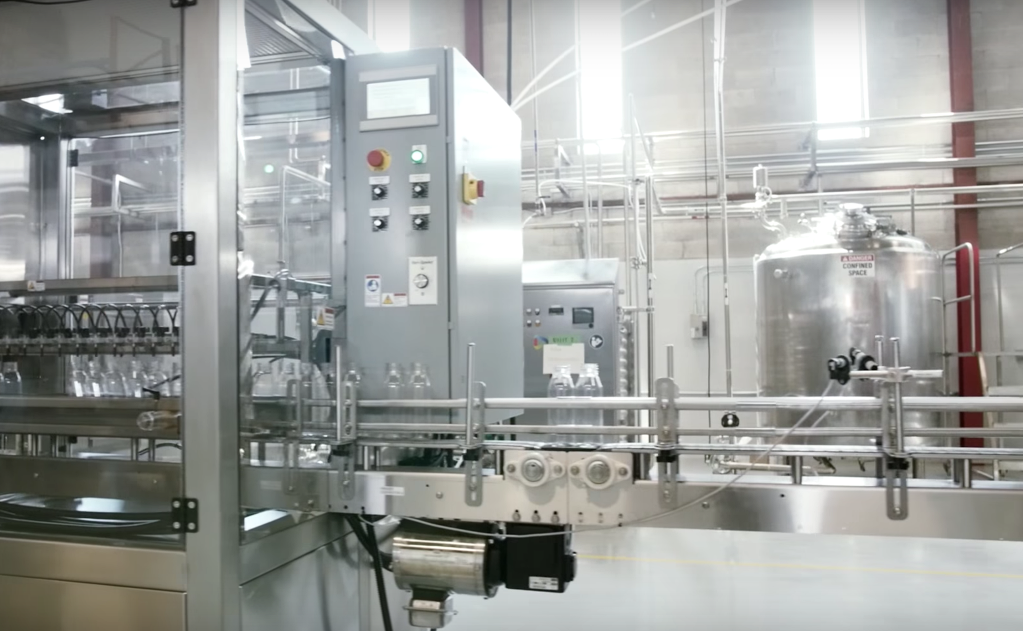 A photograph of our custom-designed ESL (extended shelf life) bottling line.