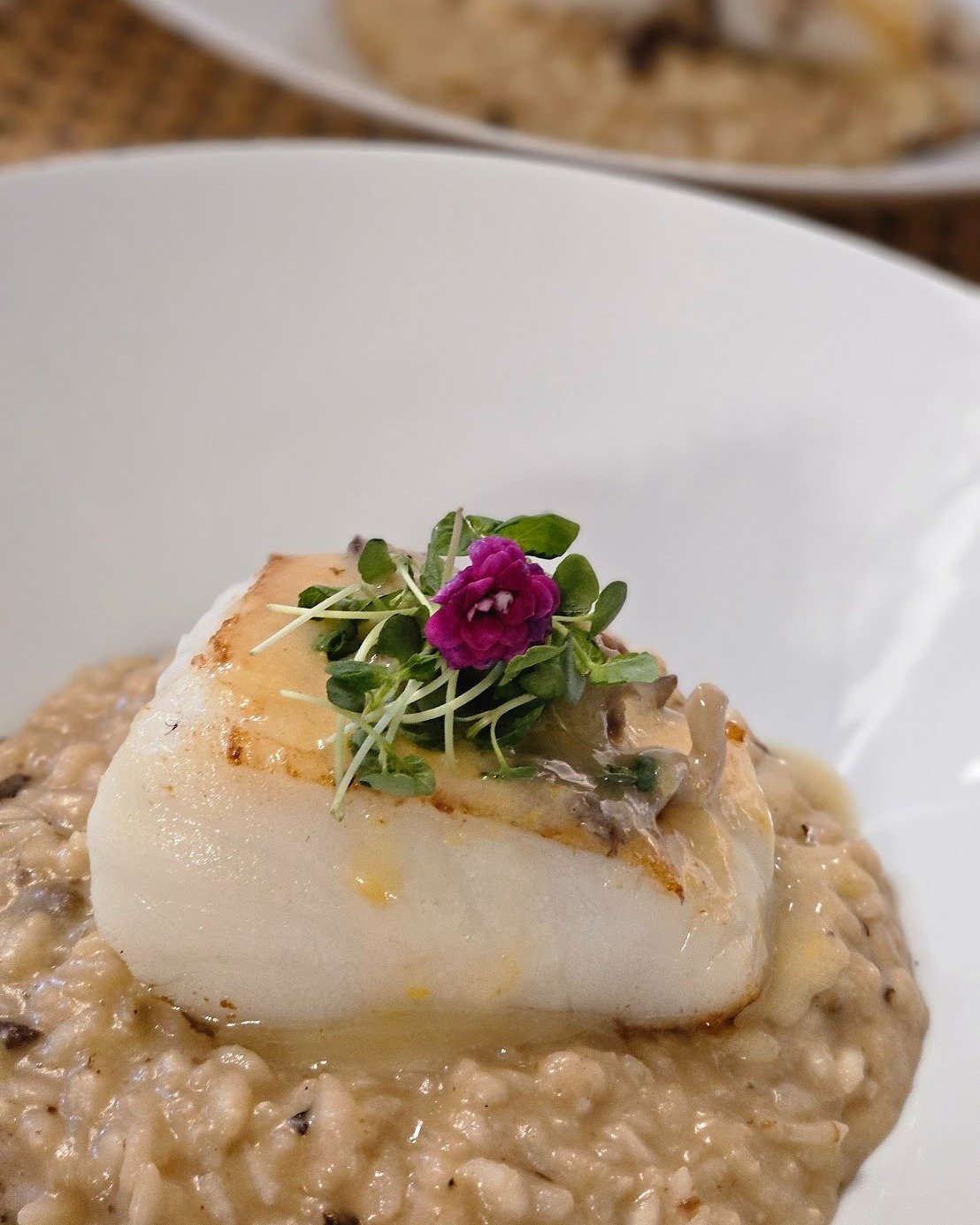 The kind of dish that speaks without saying a word&mdash;silky risotto, flaky halibut, and a pop of microgreens. Comfort meets class in every bite.

📱858-405-5372
📍San Diego, CA
💻busybeecookforme.com
.
#busybeesd #catering #personalchef #foodies #