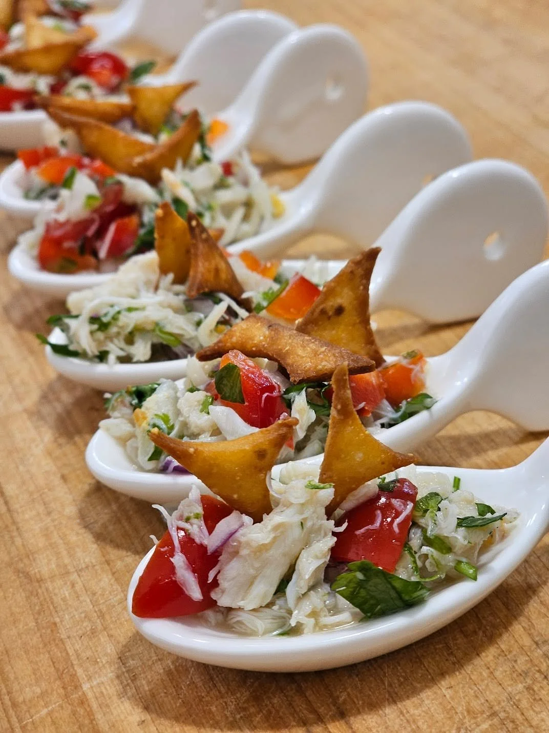 One bite. That&rsquo;s all it takes.

Fresh crab, bright herbs, a little crunch&hellip; served in a way that feels just fancy enough without trying too hard.

These are the bites people hover near.

If your event needs that &ldquo;wait&hellip; what I