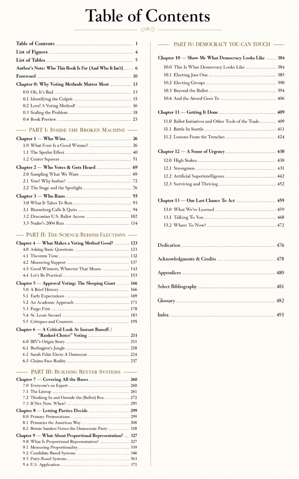 Table of contents from Invisible Democracy, listing the book's chapters and page numbers