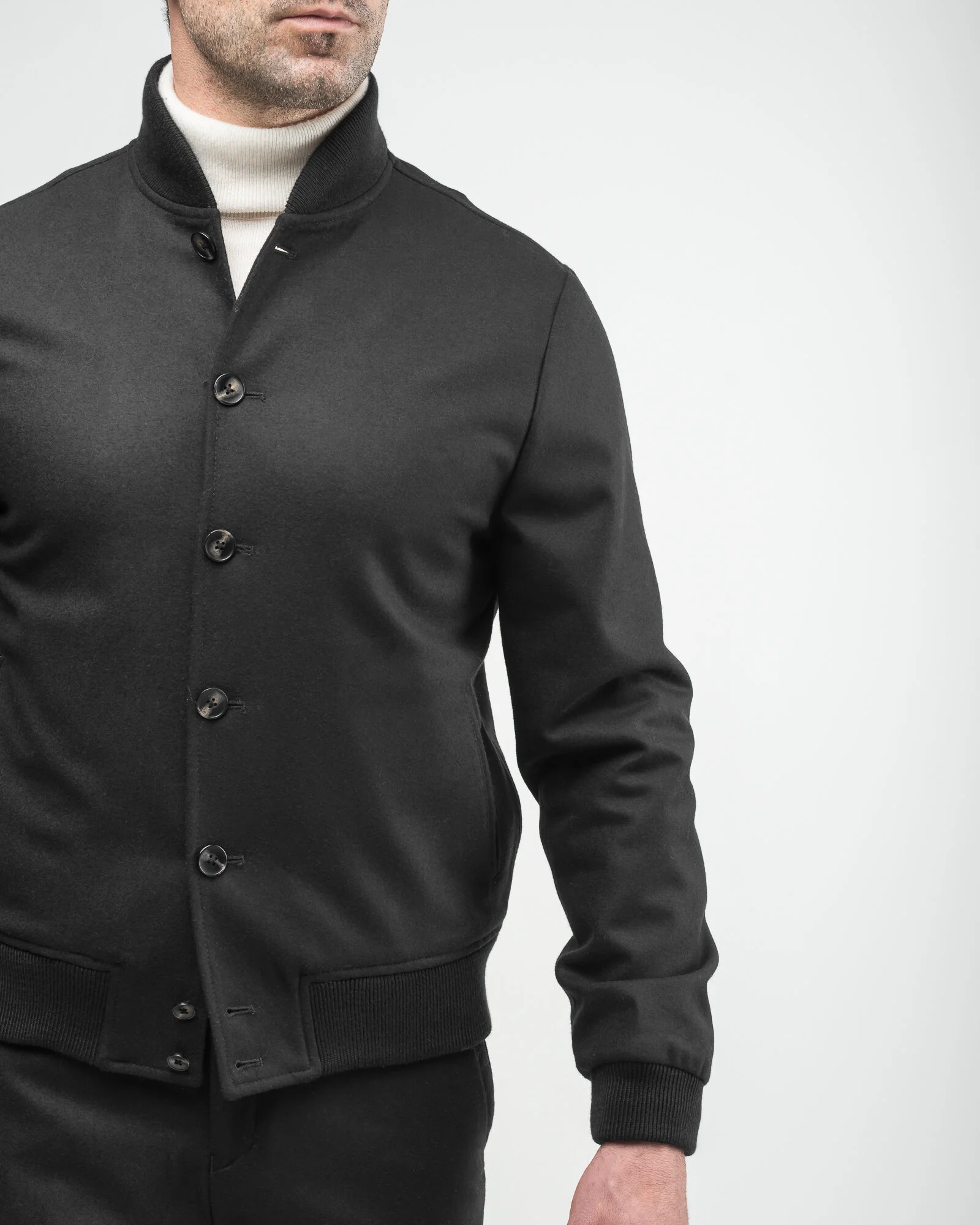 Italian Bomber Jacket Black Flannel Artisan Lab