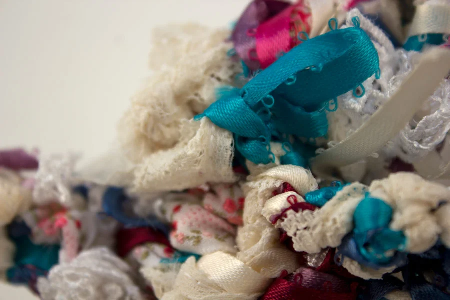 Anastasia. 6" x 3" x 2". Ribbon, Lace, Elastic. (2014)