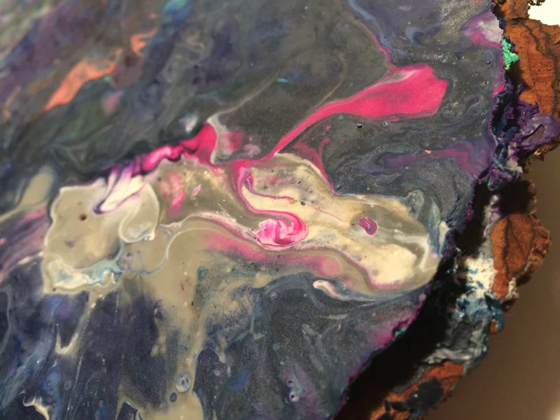 Adorable Venom. 12"W x 16"h x 2"D. Log Slice, Wax. (2014)