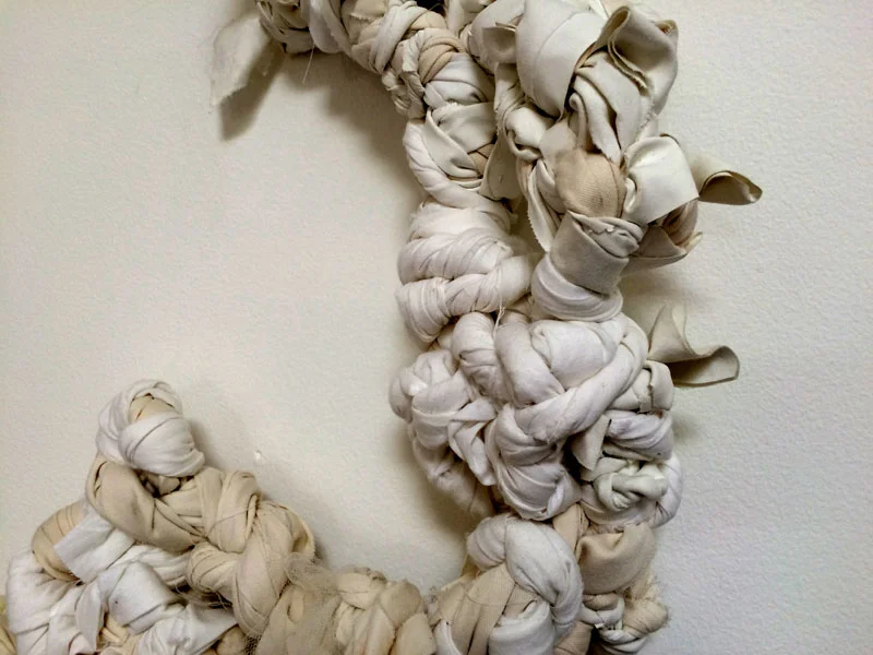 Regina Nervosa. 6"W x 22"H x 6"D. Rags, Textile Scraps, Nylon Netting. (2014)