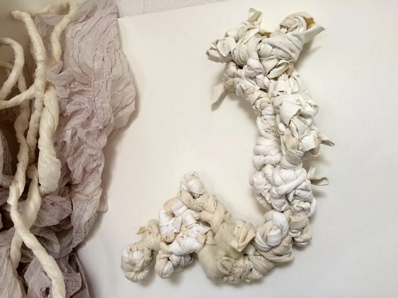 Regina Nervosa. 6"W x 22"H x 6"D. Rags, Textile Scraps, Nylon Netting. (2014)