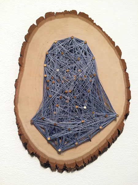  Obligatory Kin. 72"W x 18"H. Log Slices, Nails, Thread. (2014)