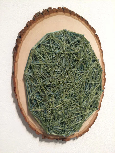 Obligatory Kin. 72"W x 18"H. Log Slices, Nails, Thread. (2014)