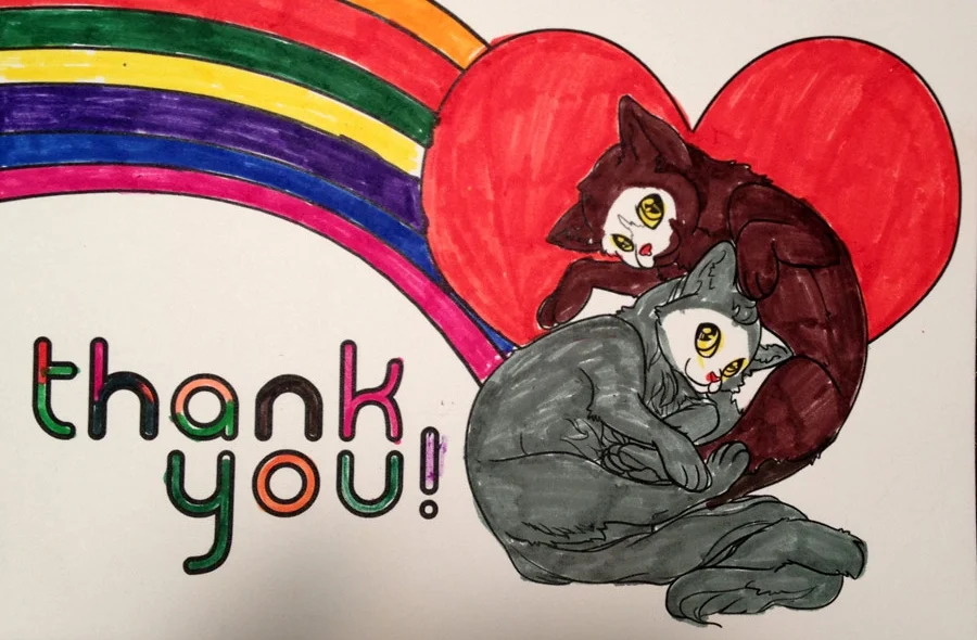 Thank You! Thank You! Dimensions Variable. Details of Four Patterns of Illustrated Thank You Cards Colored by Community Participants. (2014)