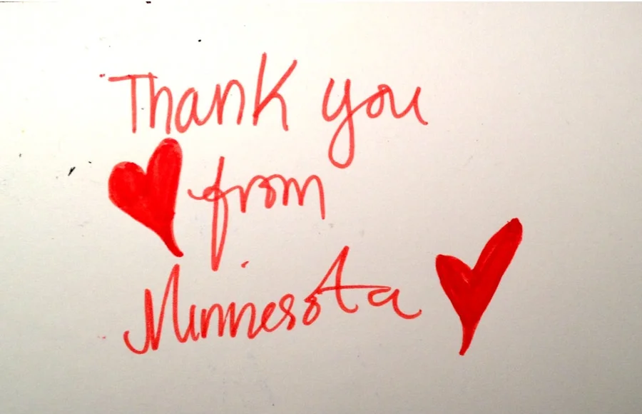 Thank You! Thank You! Dimensions Variable. Details of Four Patterns of Illustrated Thank You Cards Colored by Community Participants. (2014)