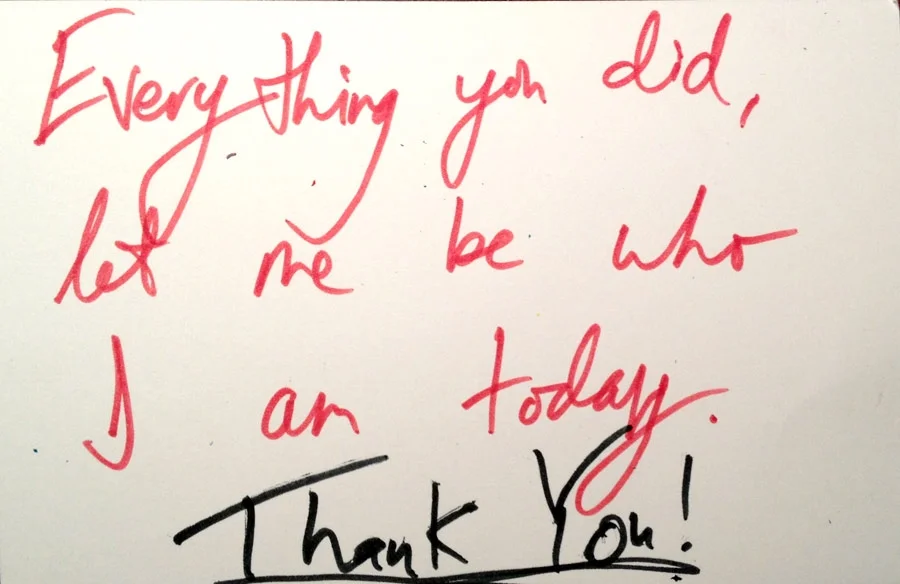 Thank You! Thank You! Dimensions Variable. Details of Four Patterns of Illustrated Thank You Cards Colored by Community Participants. (2014)