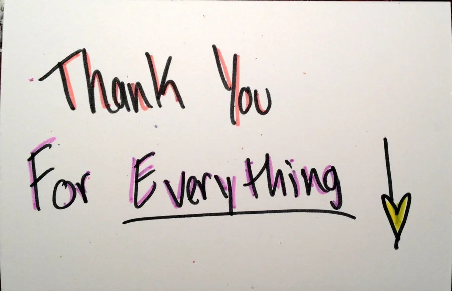 Thank You! Thank You! Dimensions Variable. Details of Four Patterns of Illustrated Thank You Cards Colored by Community Participants. (2014)