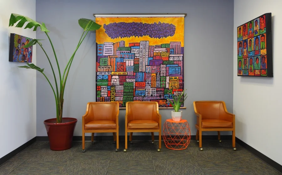 Installation view of paintings by Jose Ramirez.