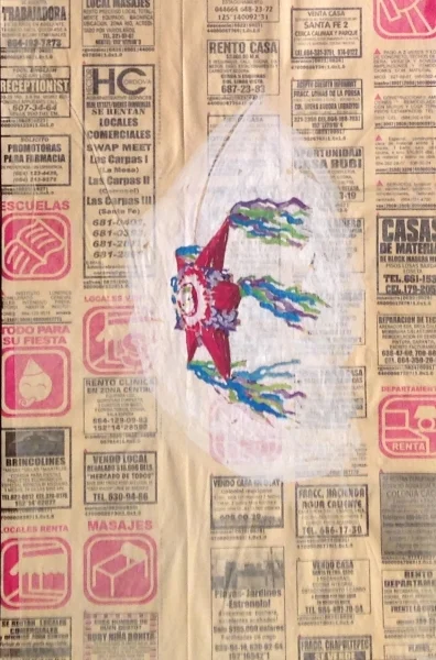 Piñata Studies. 12”W x 15”H Framed. Gouache on Paper, Collage. Anna Stump (2012-2013)