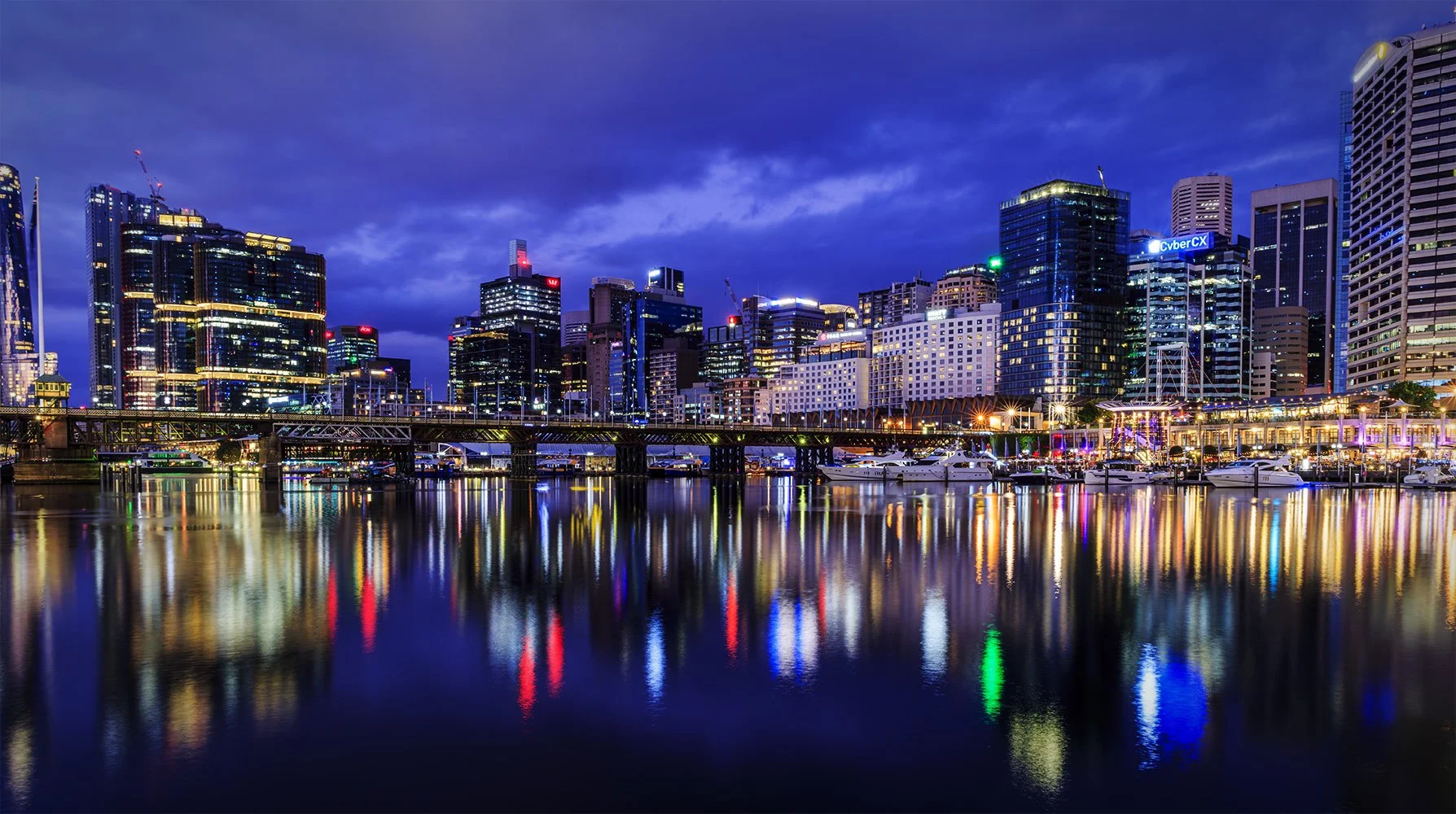 Darling Harbour at Blue Hour. Sydney NSW Australia.