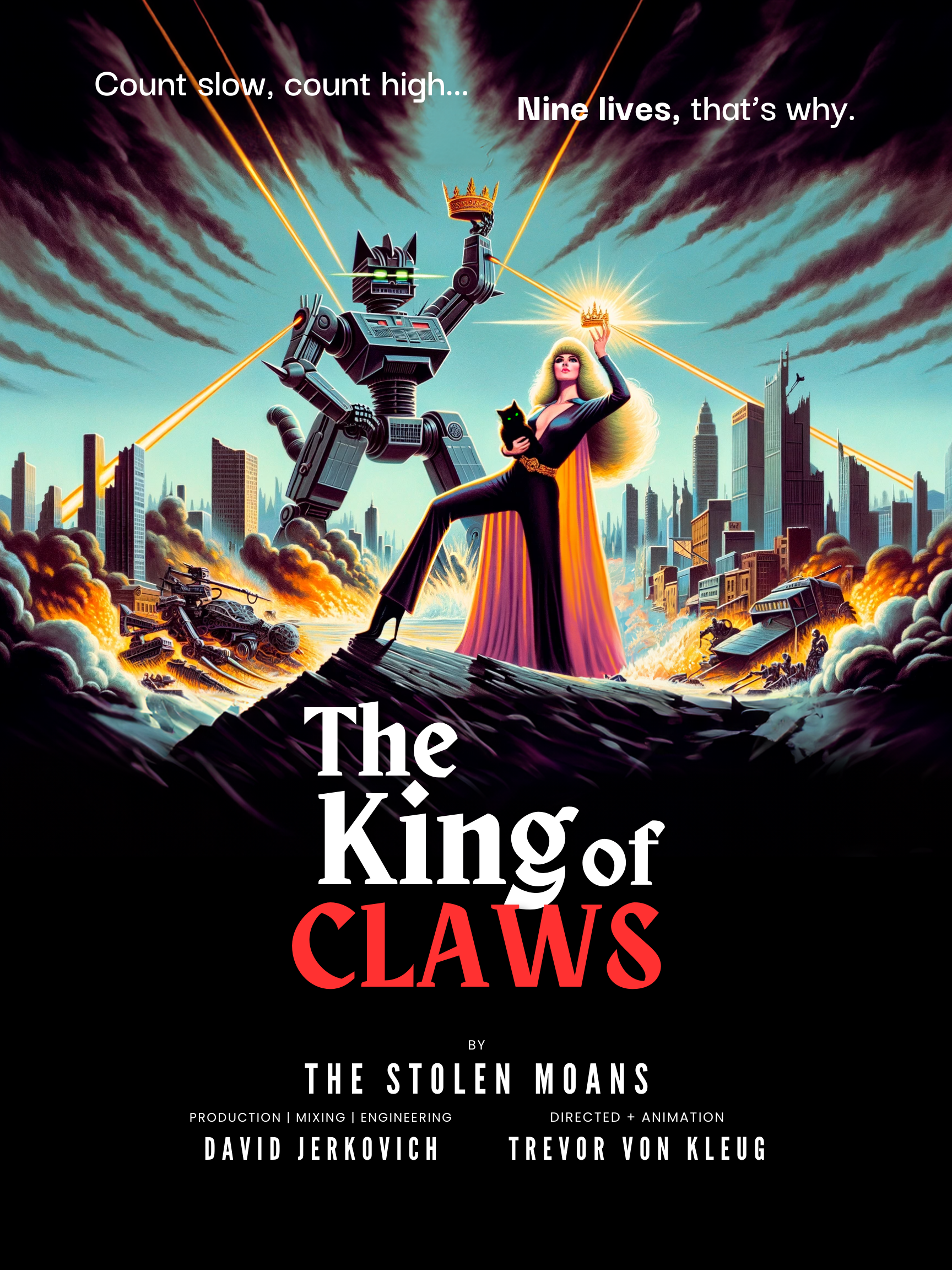 Official movie poster for the award winning The King of Claws animated music video by The Stolen Moans