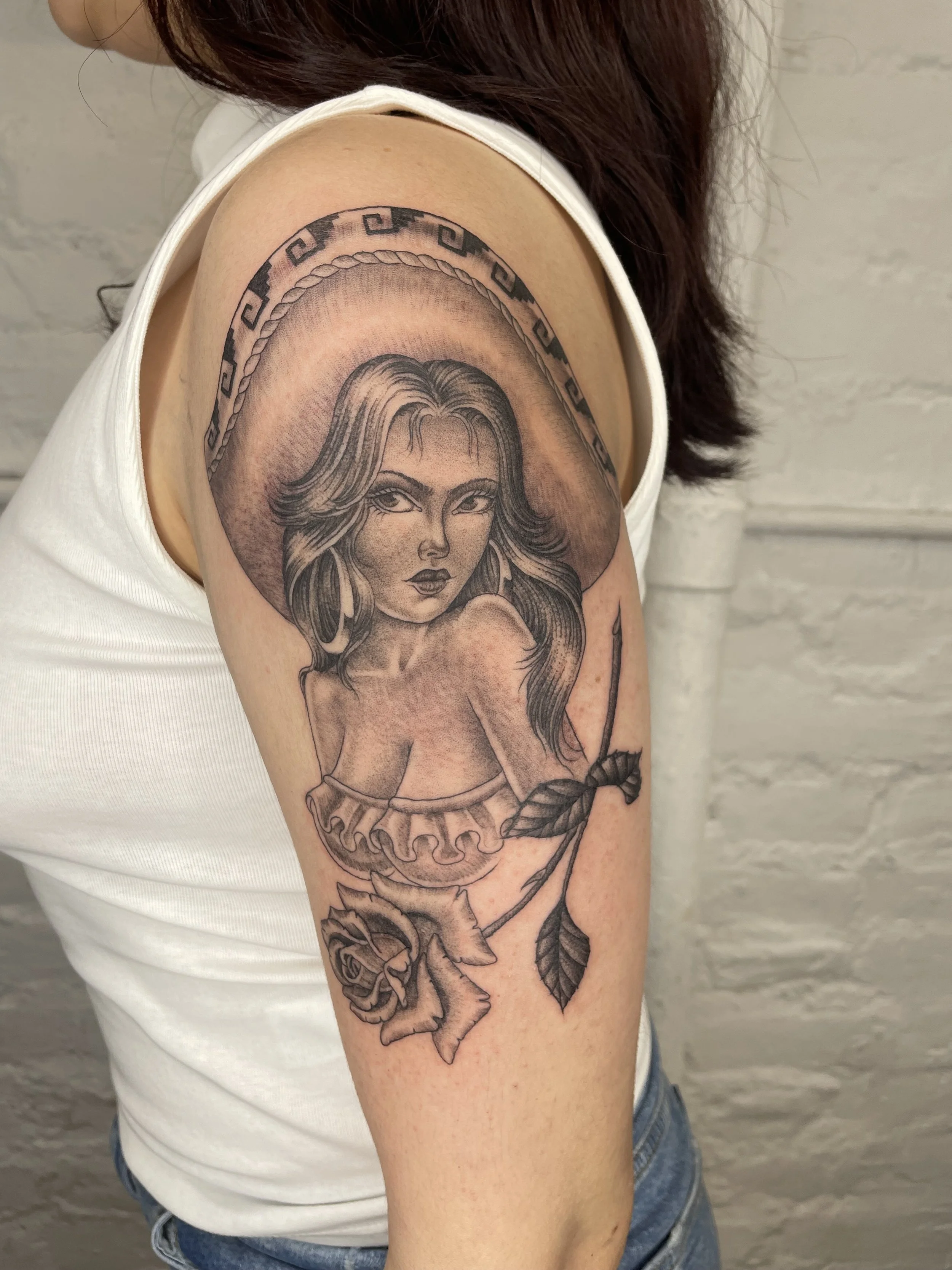 charra girl with sombrero tattoo