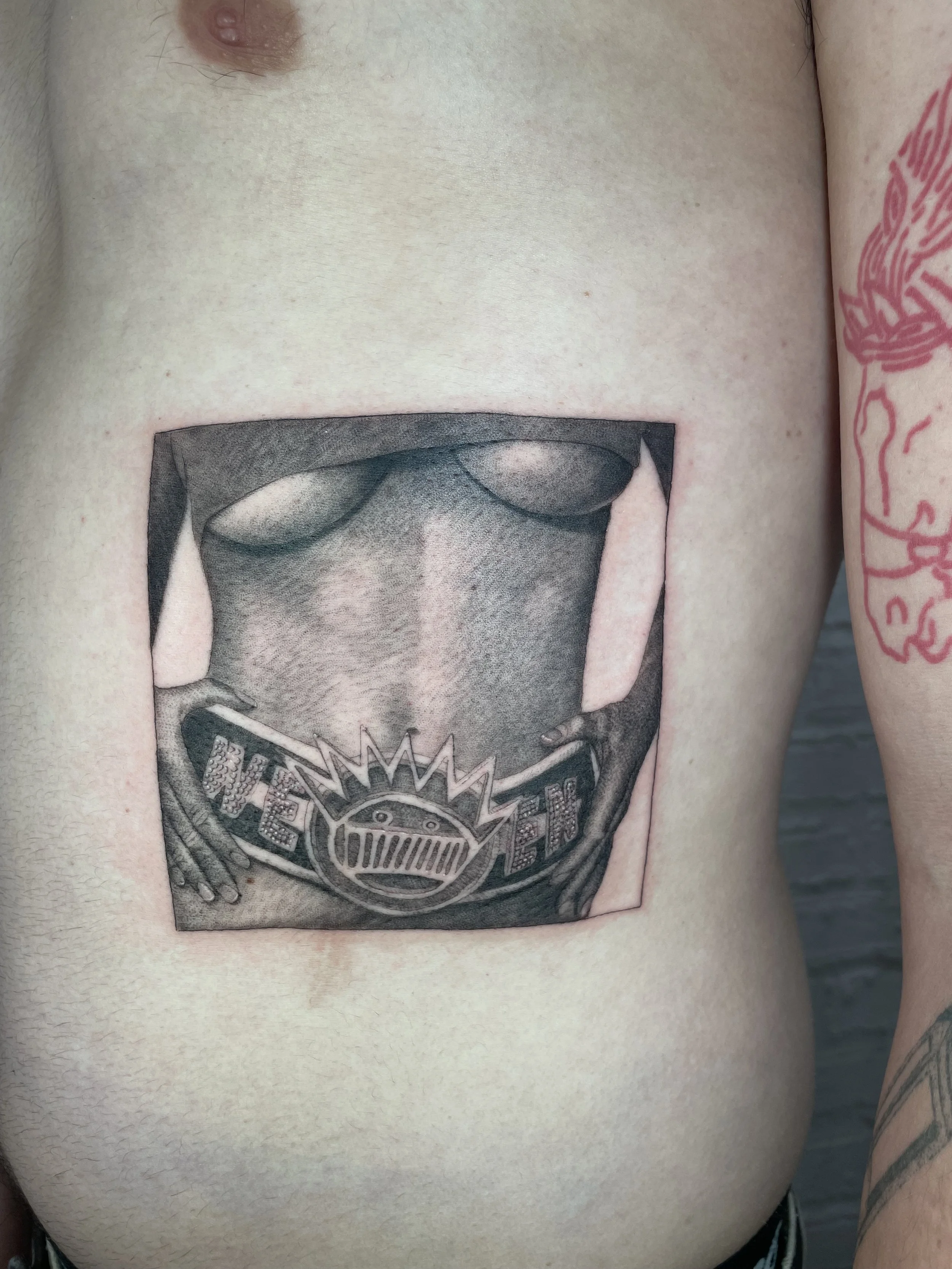 Chocolate and Cheese Ween Album tattoo on the stomach