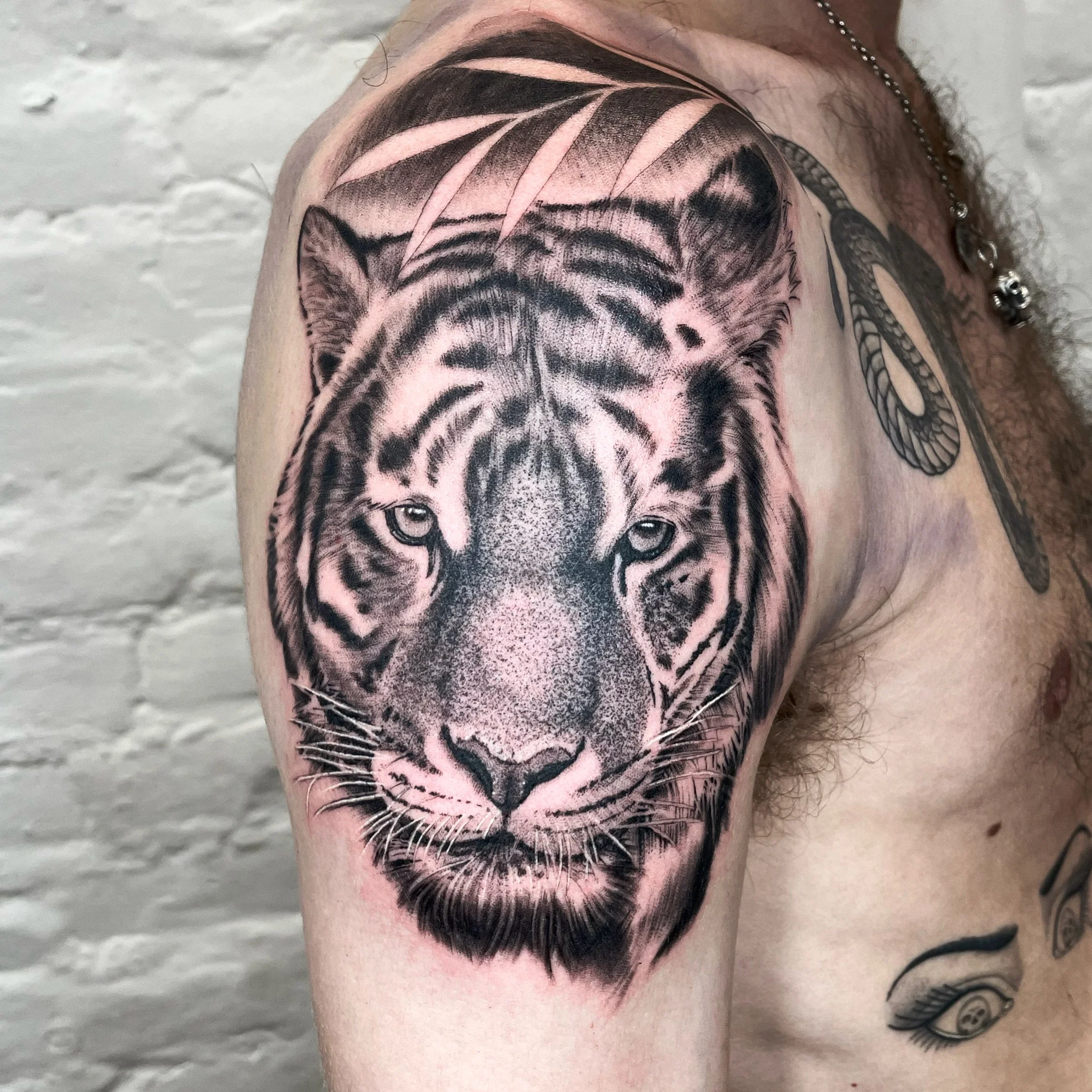 black and grey tiger tattoo