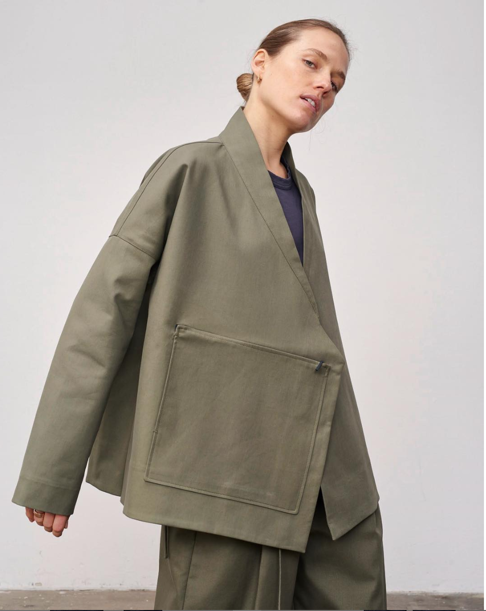 The Crawford Double Faced Cross Front Jacket (OLIVE)